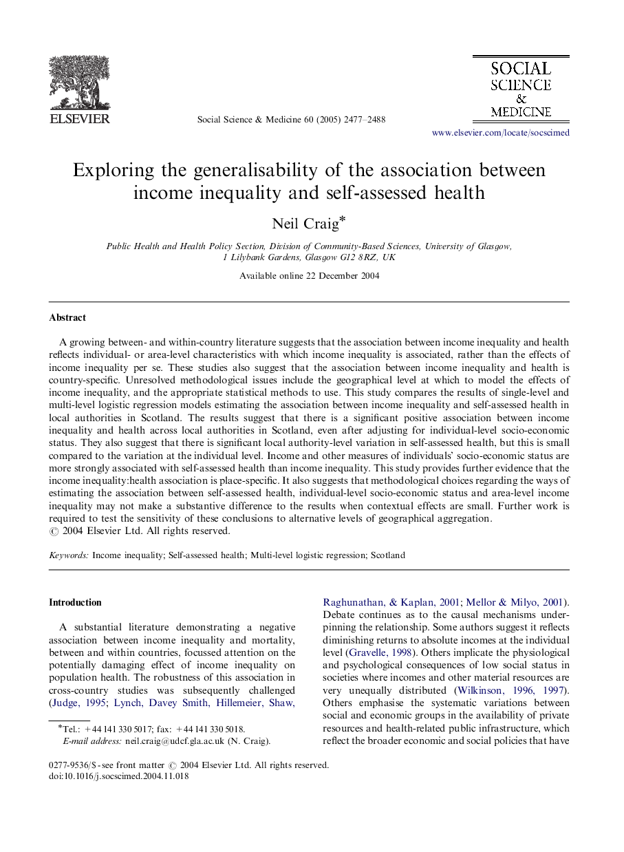 Exploring the generalisability of the association between income inequality and self-assessed health