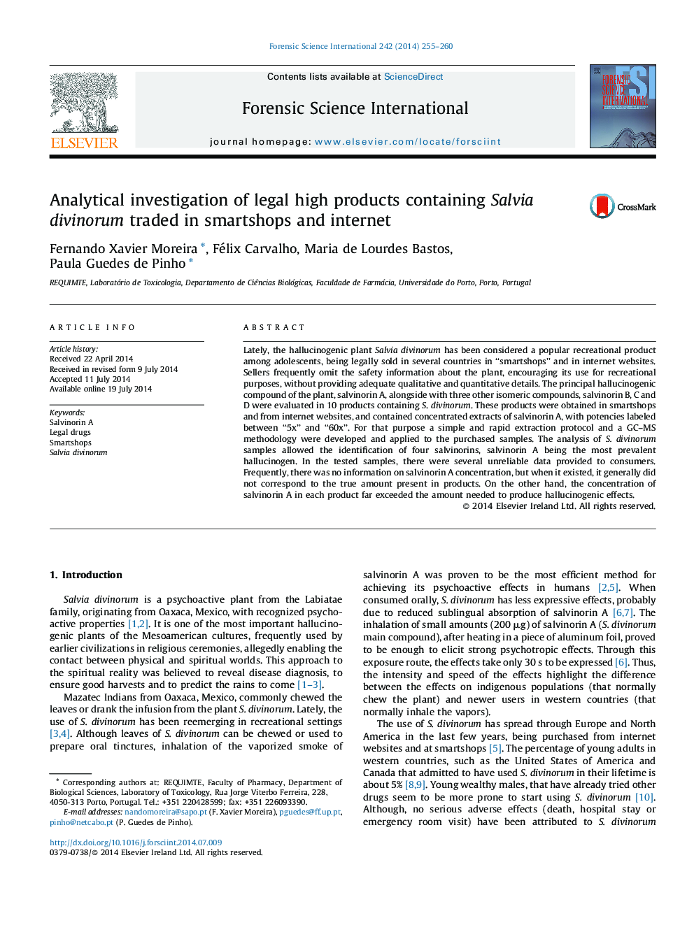 Analytical investigation of legal high products containing Salvia divinorum traded in smartshops and internet