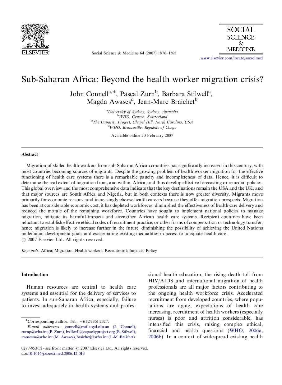 Sub-Saharan Africa: Beyond the health worker migration crisis?