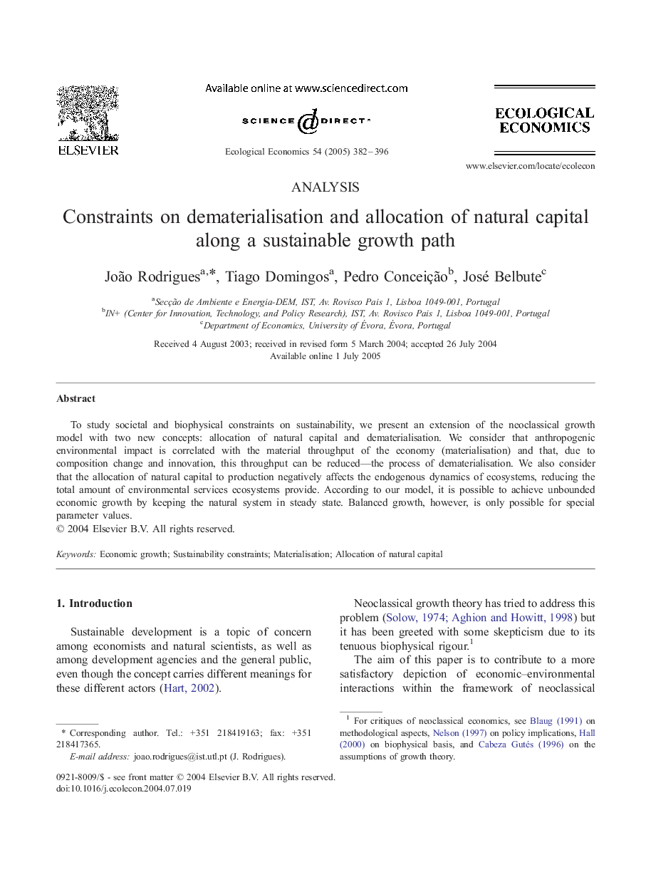 Constraints on dematerialisation and allocation of natural capital along a sustainable growth path