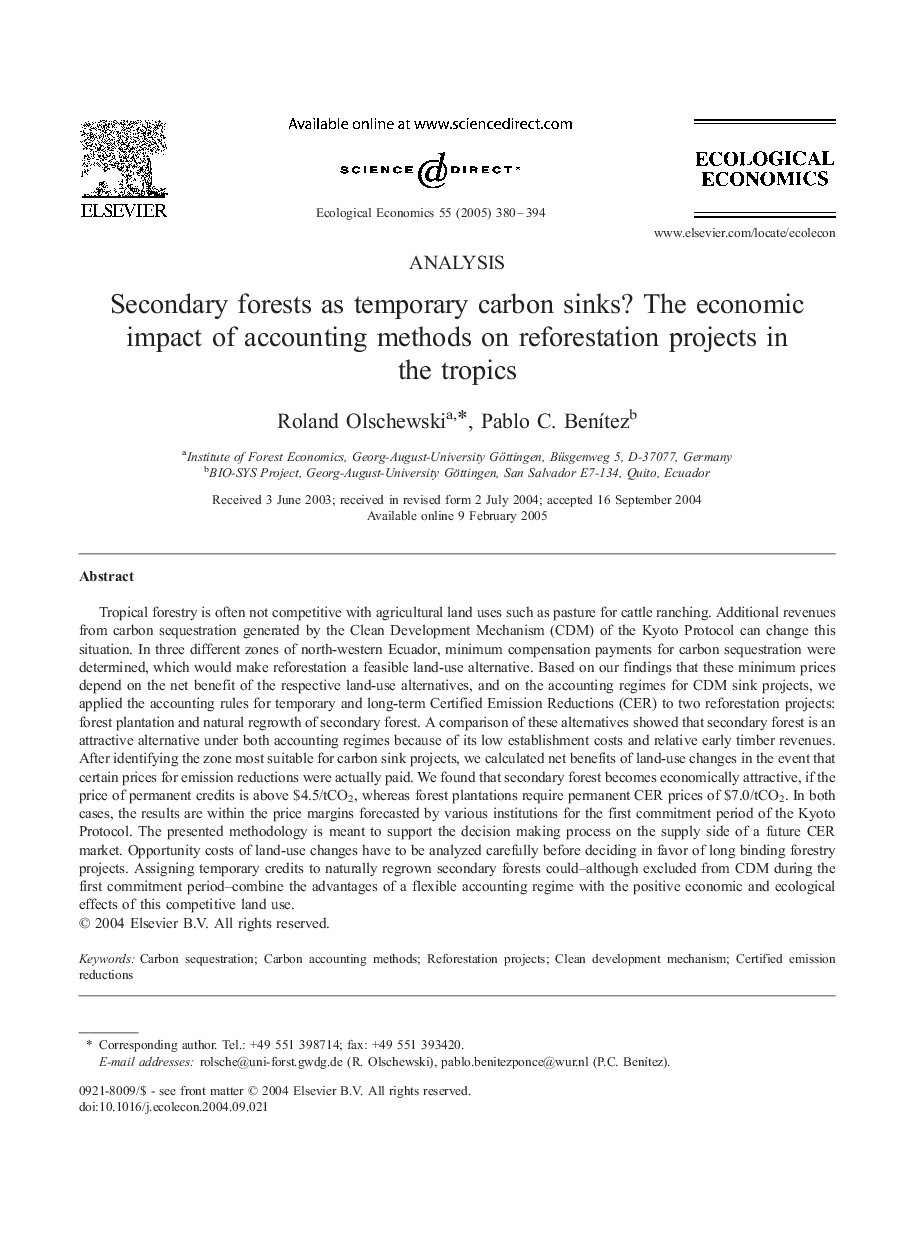 Secondary forests as temporary carbon sinks? The economic impact of accounting methods on reforestation projects in the tropics