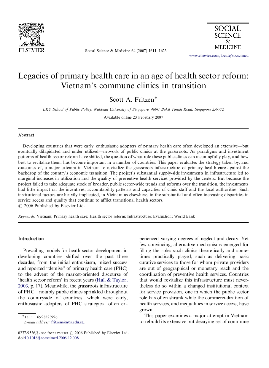 Legacies of primary health care in an age of health sector reform: Vietnam's commune clinics in transition