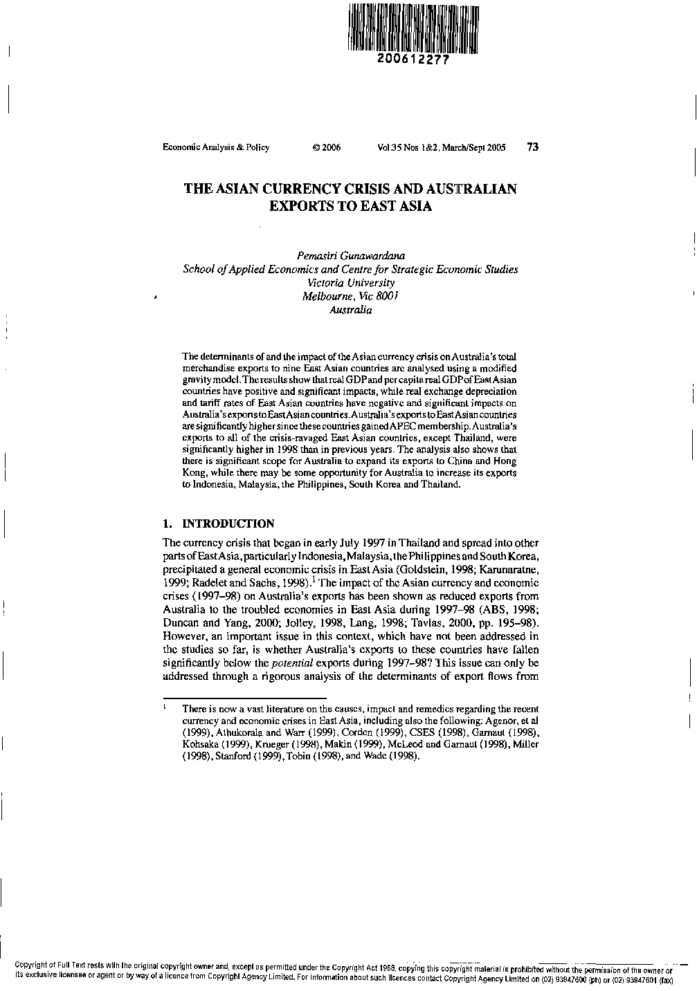 عکس صفحه اول مقاله: The Asian Currency Crisis and Australian Exports to East Asia The Asian Currency Crisis and Australian Exports to East Asia