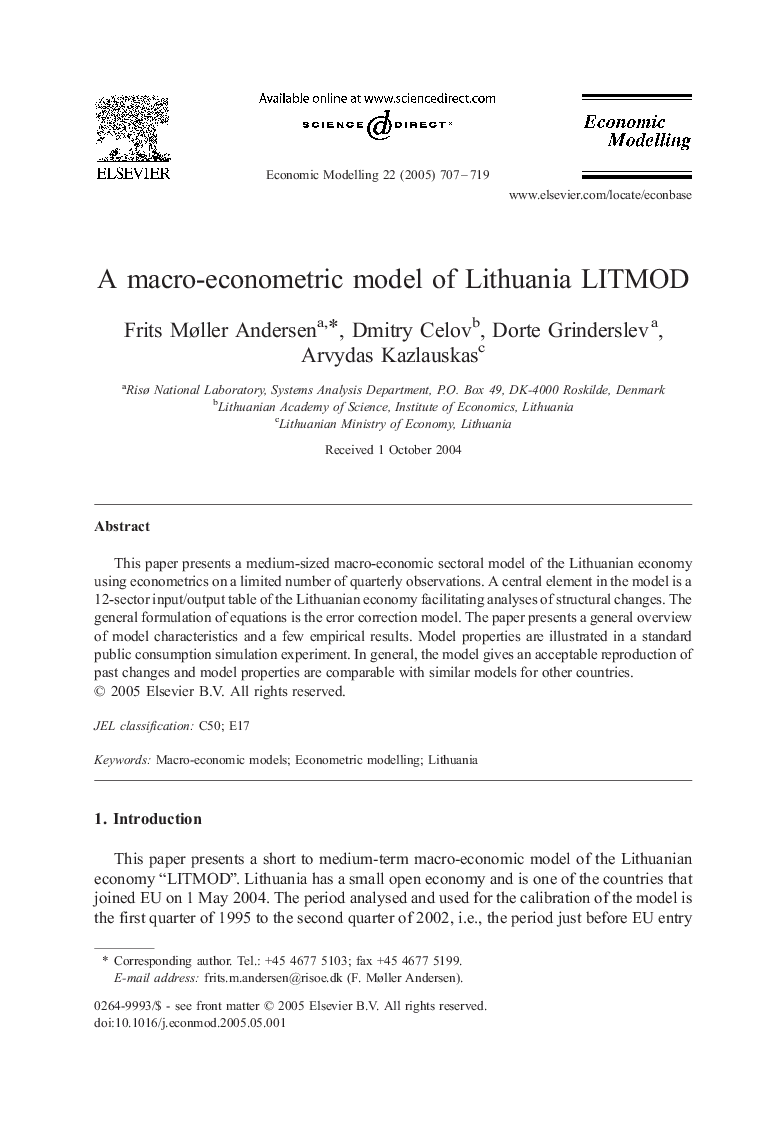 A macro-econometric model of Lithuania LITMOD