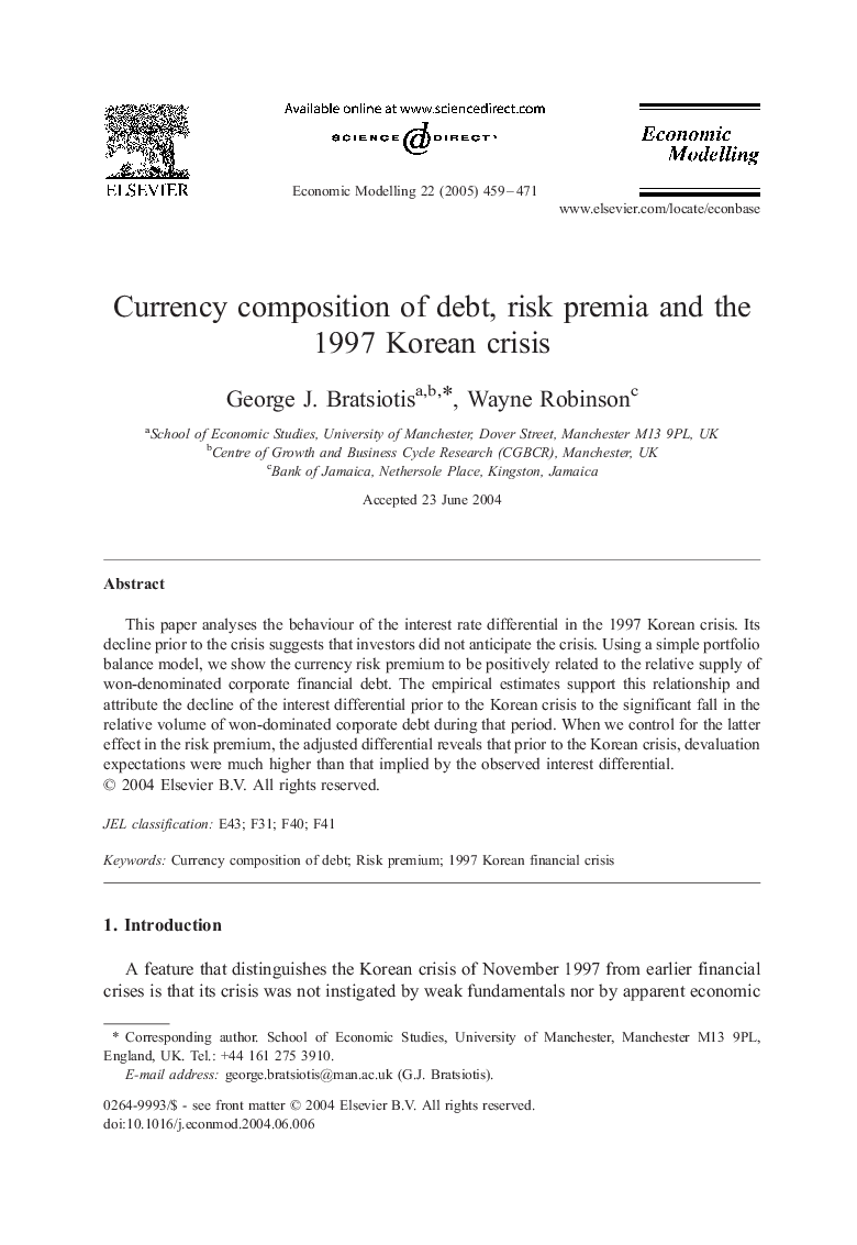 Currency composition of debt, risk premia and the 1997 Korean crisis