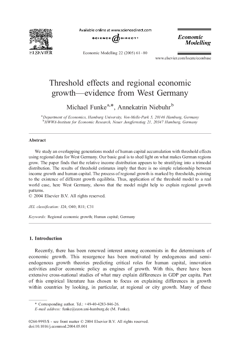 Threshold effects and regional economic growth-evidence from West Germany