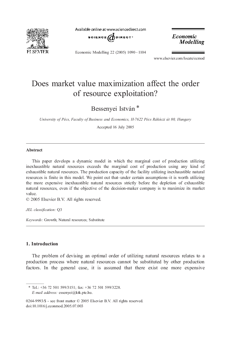 Does market value maximization affect the order of resource exploitation?