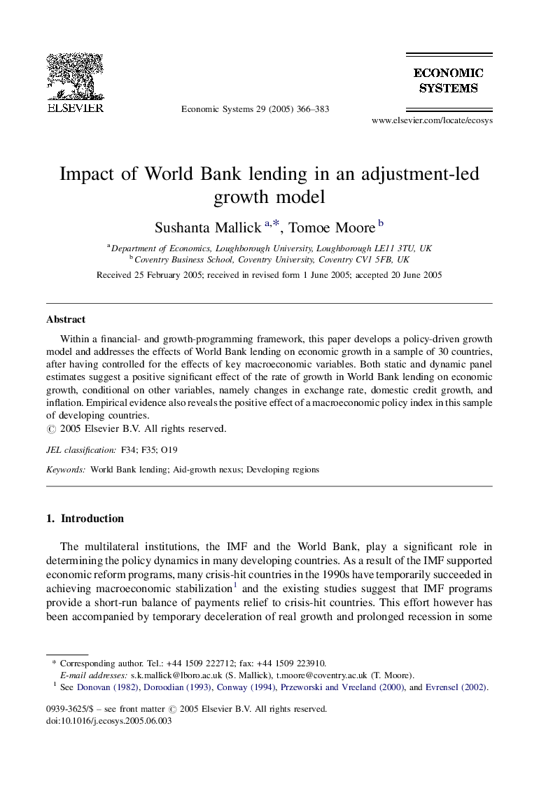 Impact of World Bank lending in an adjustment-led growth model