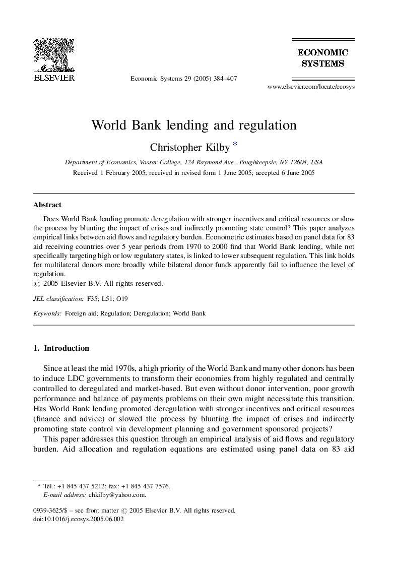 World Bank lending and regulation