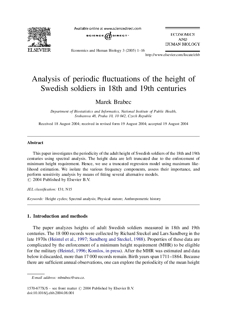 Analysis of periodic fluctuations of the height of Swedish soldiers in 18th and 19th centuries