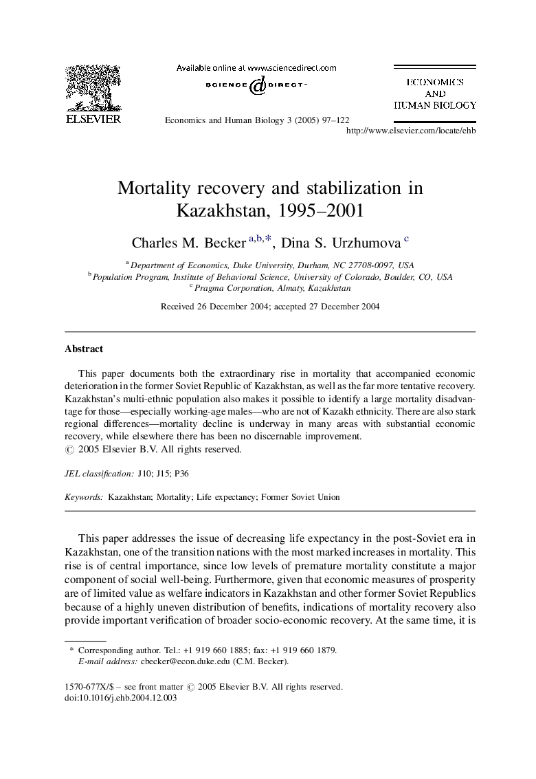 Mortality recovery and stabilization in Kazakhstan, 1995-2001