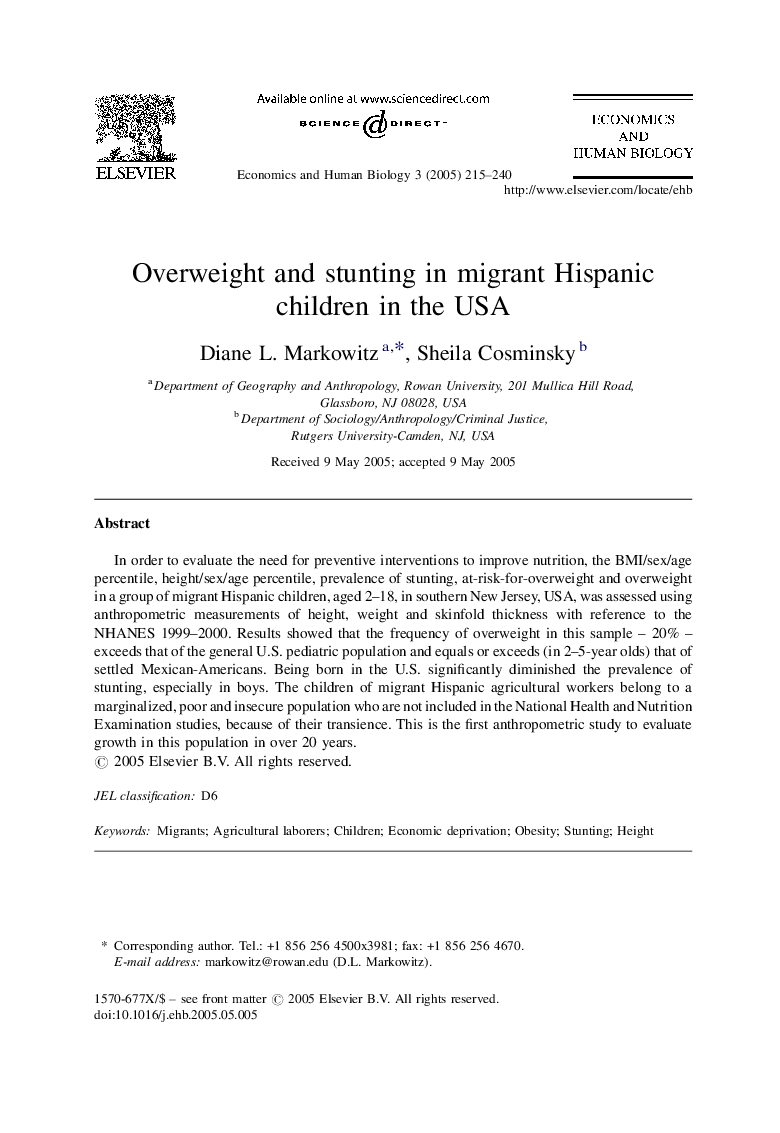 Overweight and stunting in migrant Hispanic children in the USA