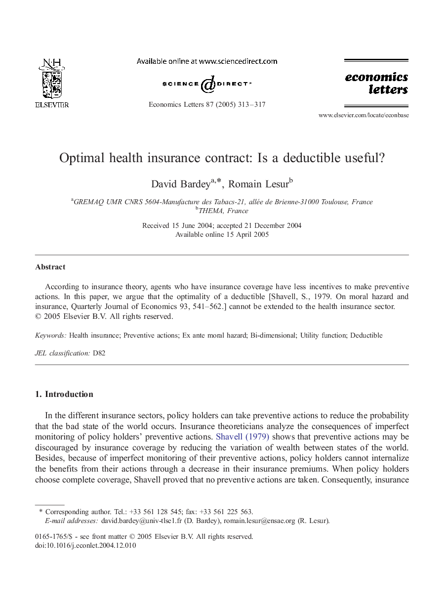 Optimal health insurance contract: Is a deductible useful?