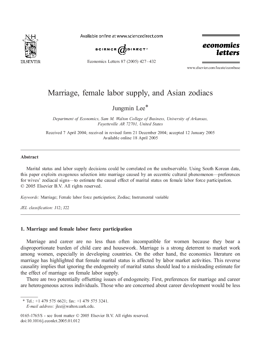 Marriage, female labor supply, and Asian zodiacs