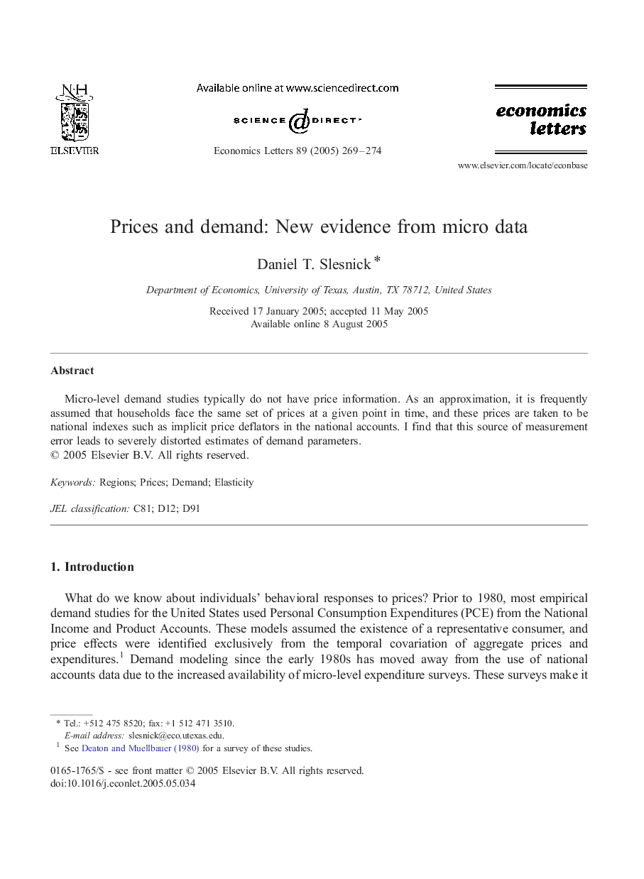 Prices and demand: New evidence from micro data