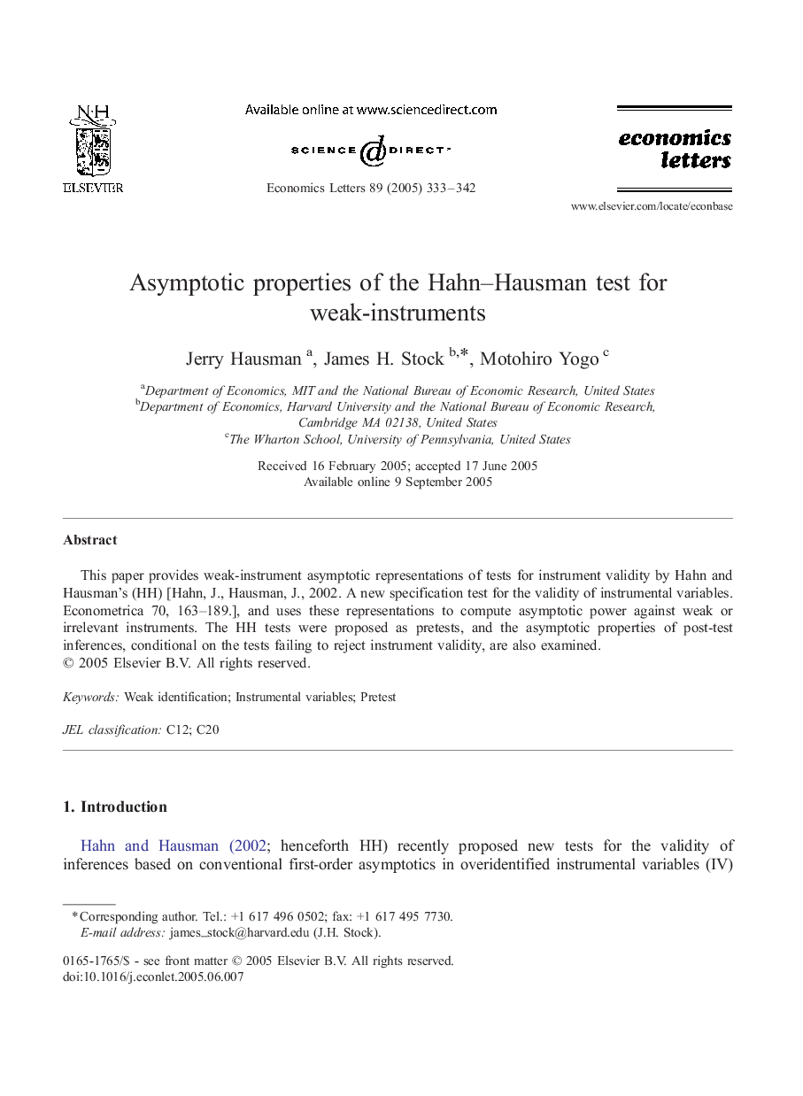 Asymptotic properties of the Hahn-Hausman test for weak-instruments