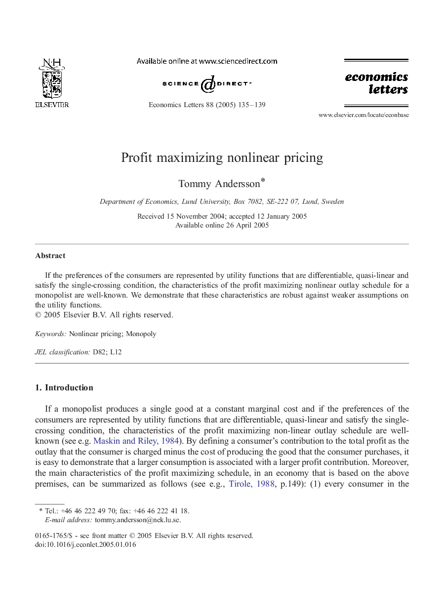 Profit maximizing nonlinear pricing