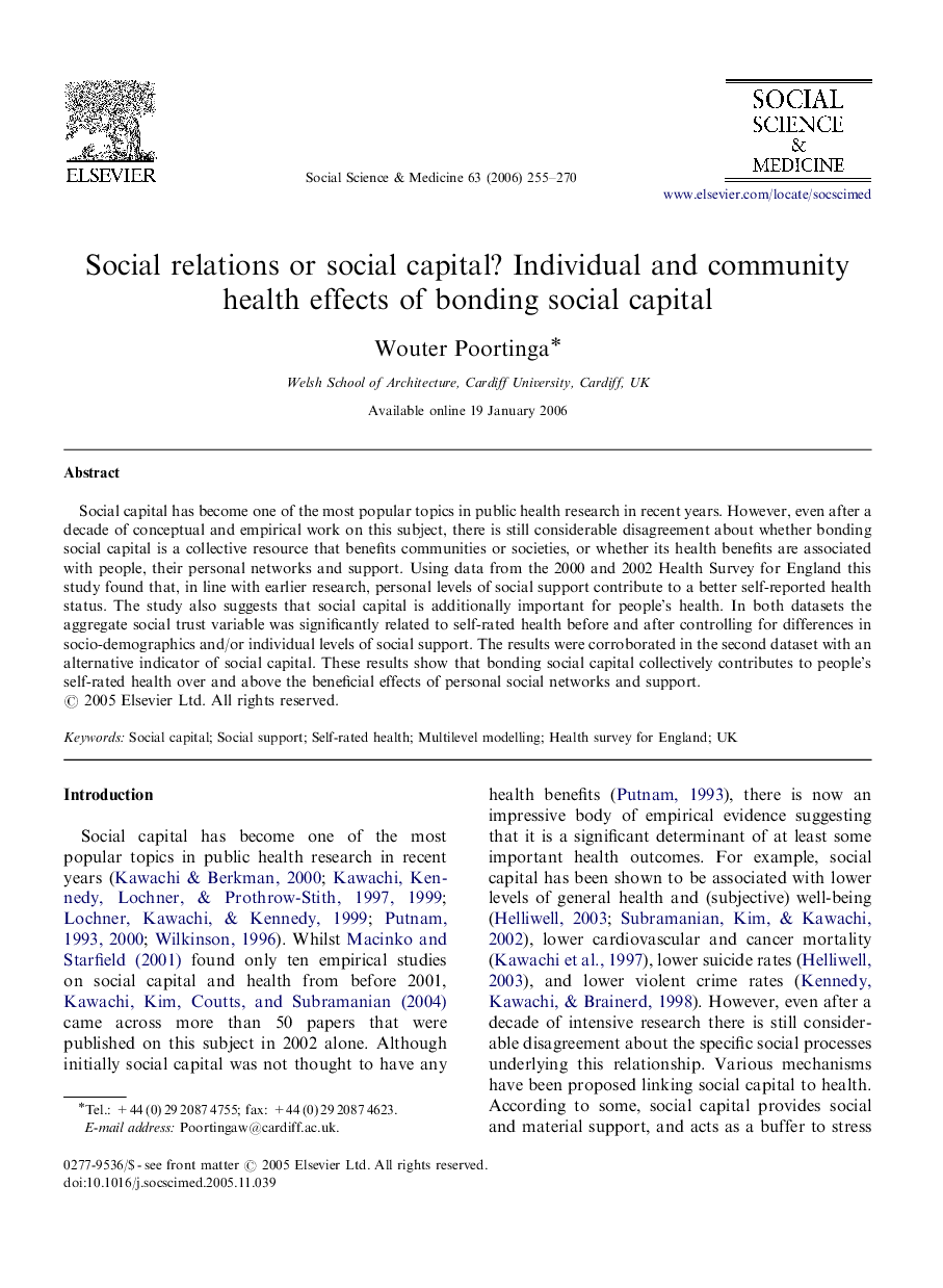 Social relations or social capital? Individual and community health effects of bonding social capital