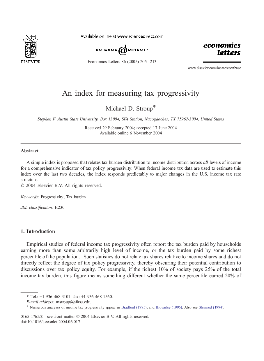 An index for measuring tax progressivity