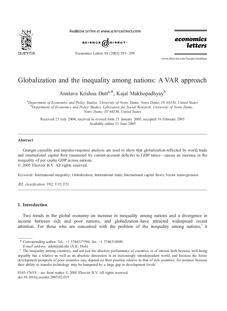 Globalization and the inequality among nations: A VAR approach