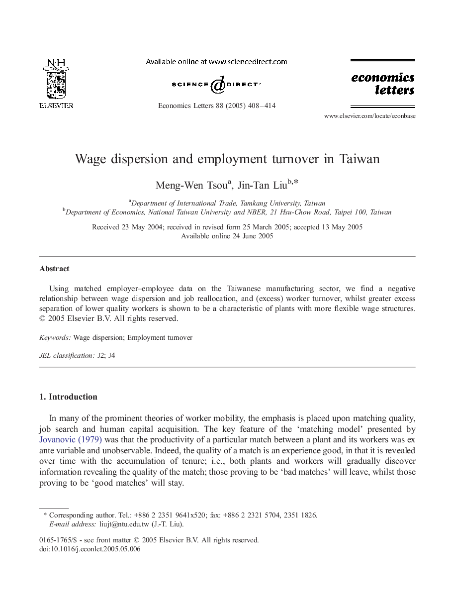 Wage dispersion and employment turnover in Taiwan