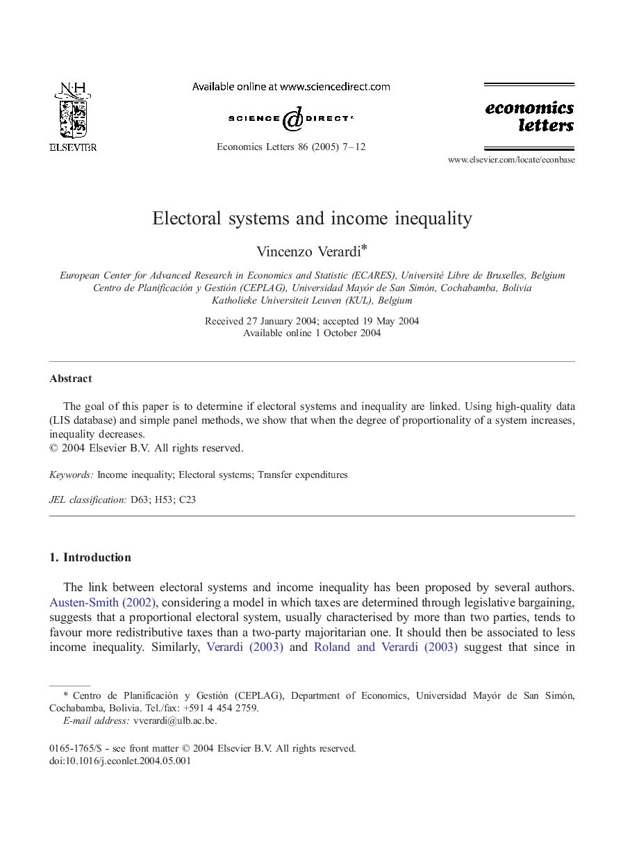 Electoral systems and income inequality