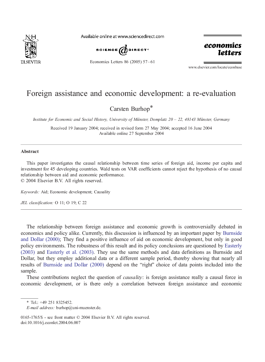 Foreign assistance and economic development: a re-evaluation