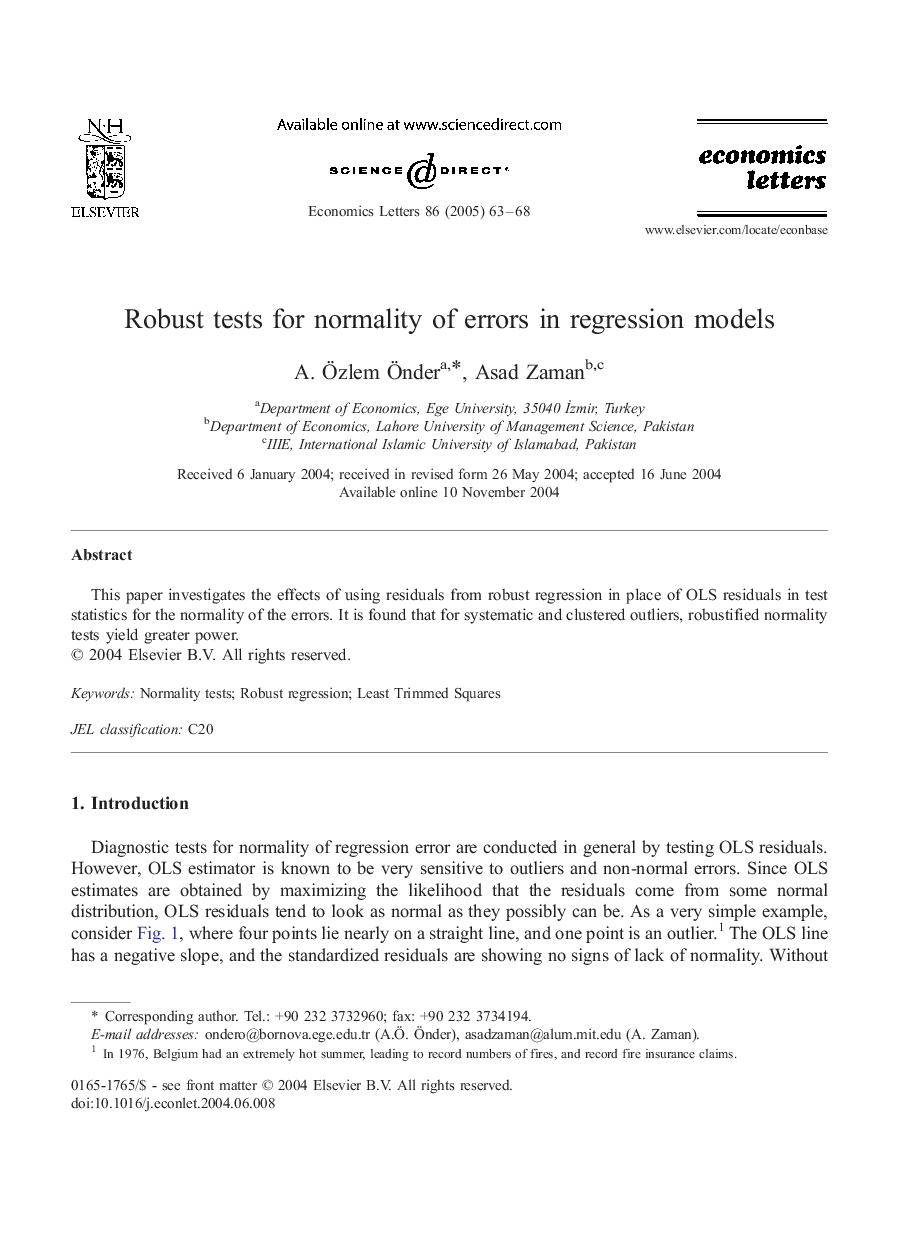 Robust tests for normality of errors in regression models