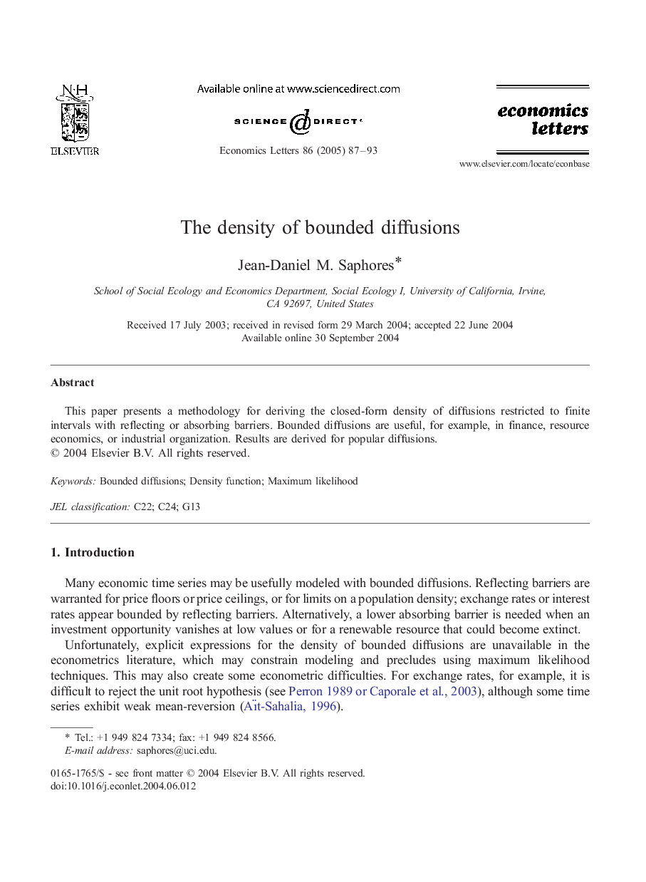 The density of bounded diffusions