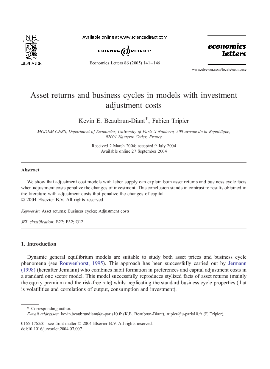 Asset returns and business cycles in models with investment adjustment costs