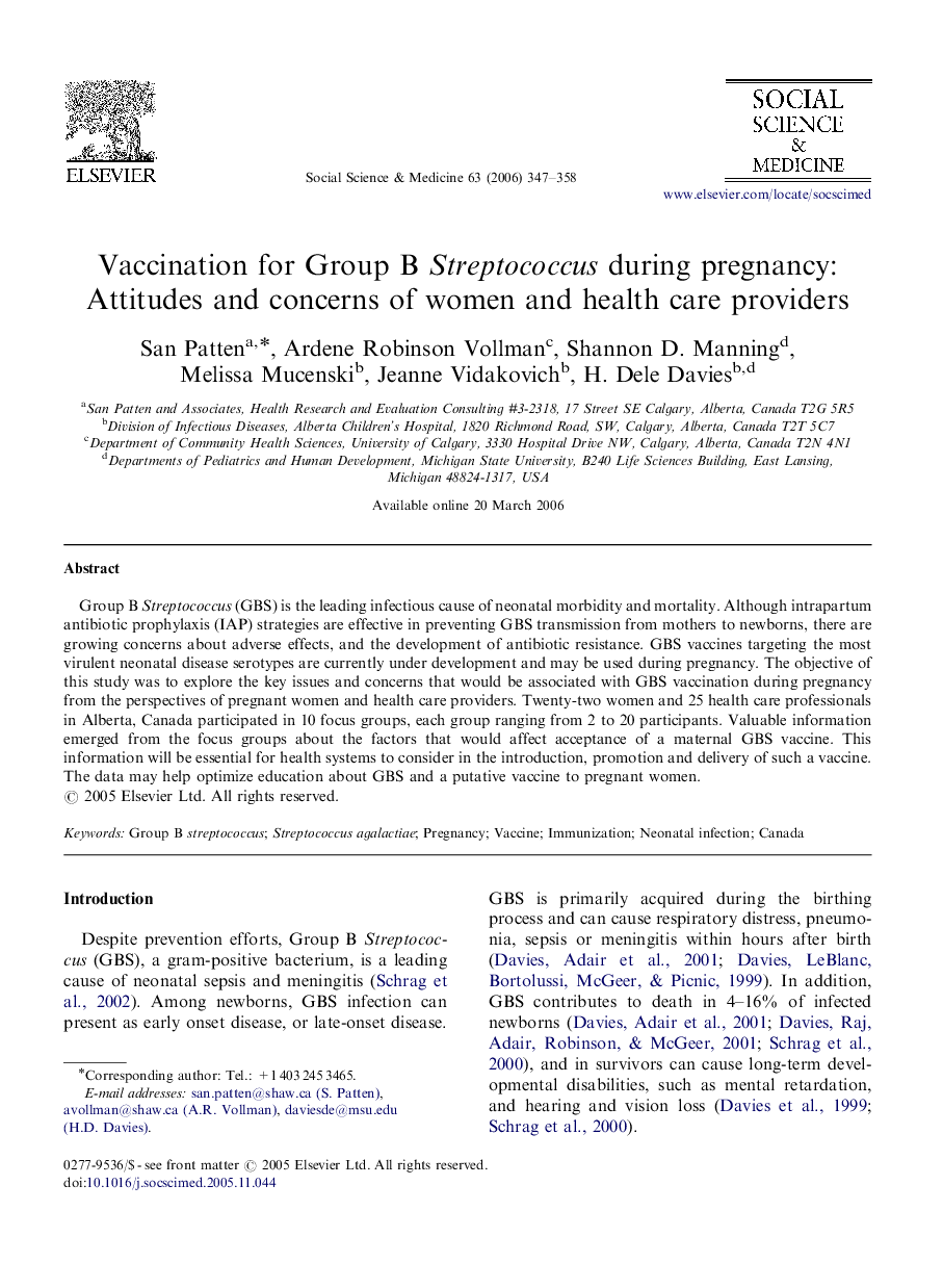 Vaccination for Group B Streptococcus during pregnancy: Attitudes and concerns of women and health care providers