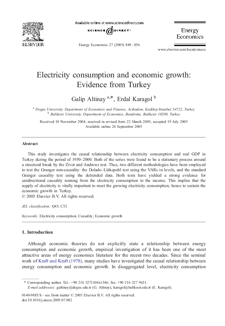 Electricity consumption and economic growth: Evidence from Turkey