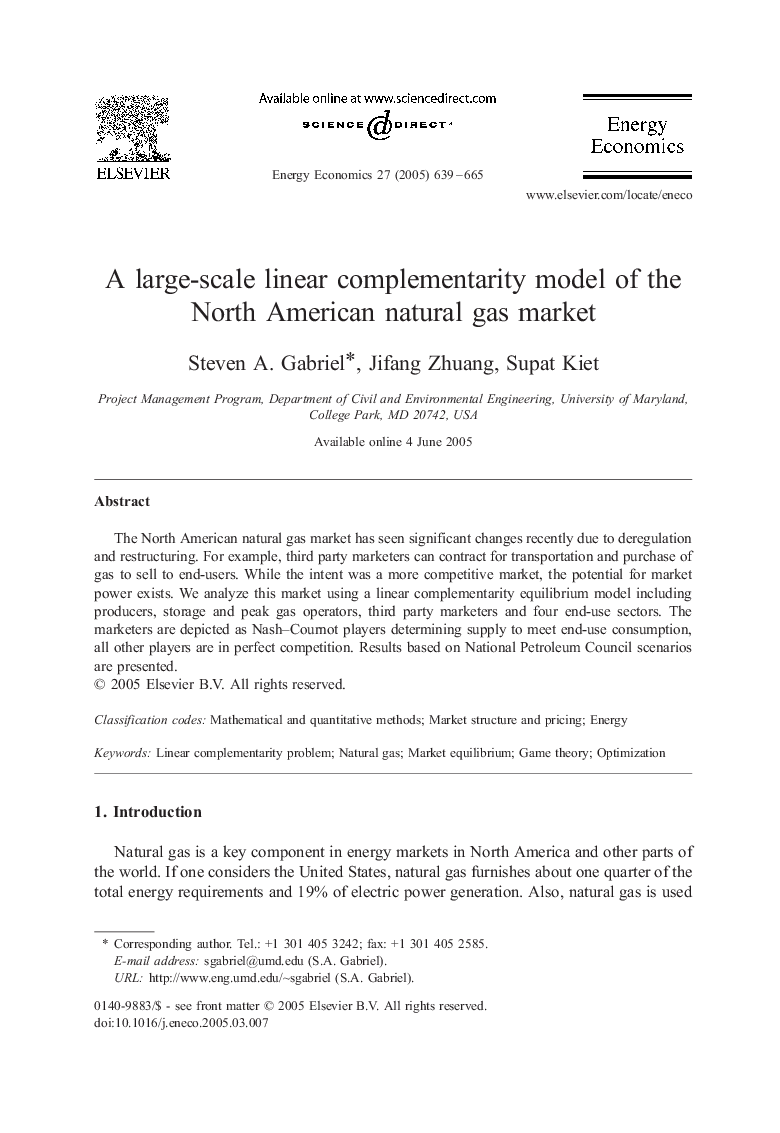 A large-scale linear complementarity model of the North American natural gas market
