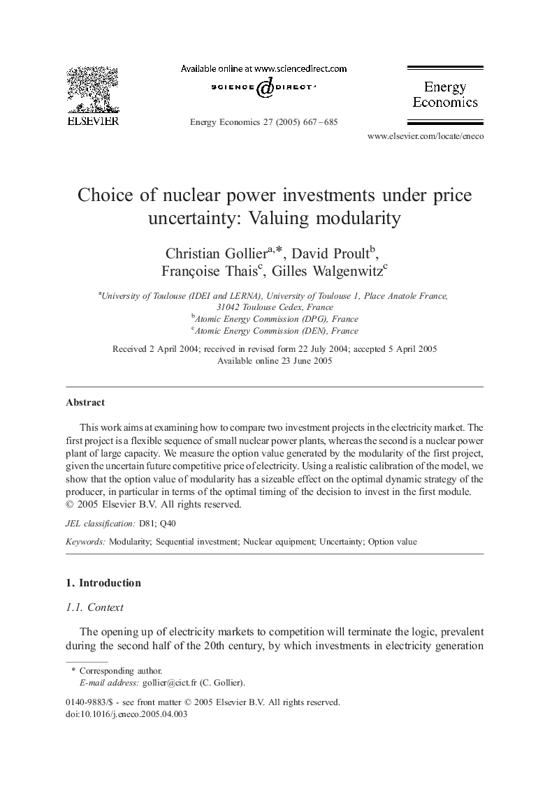 Choice of nuclear power investments under price uncertainty: Valuing modularity