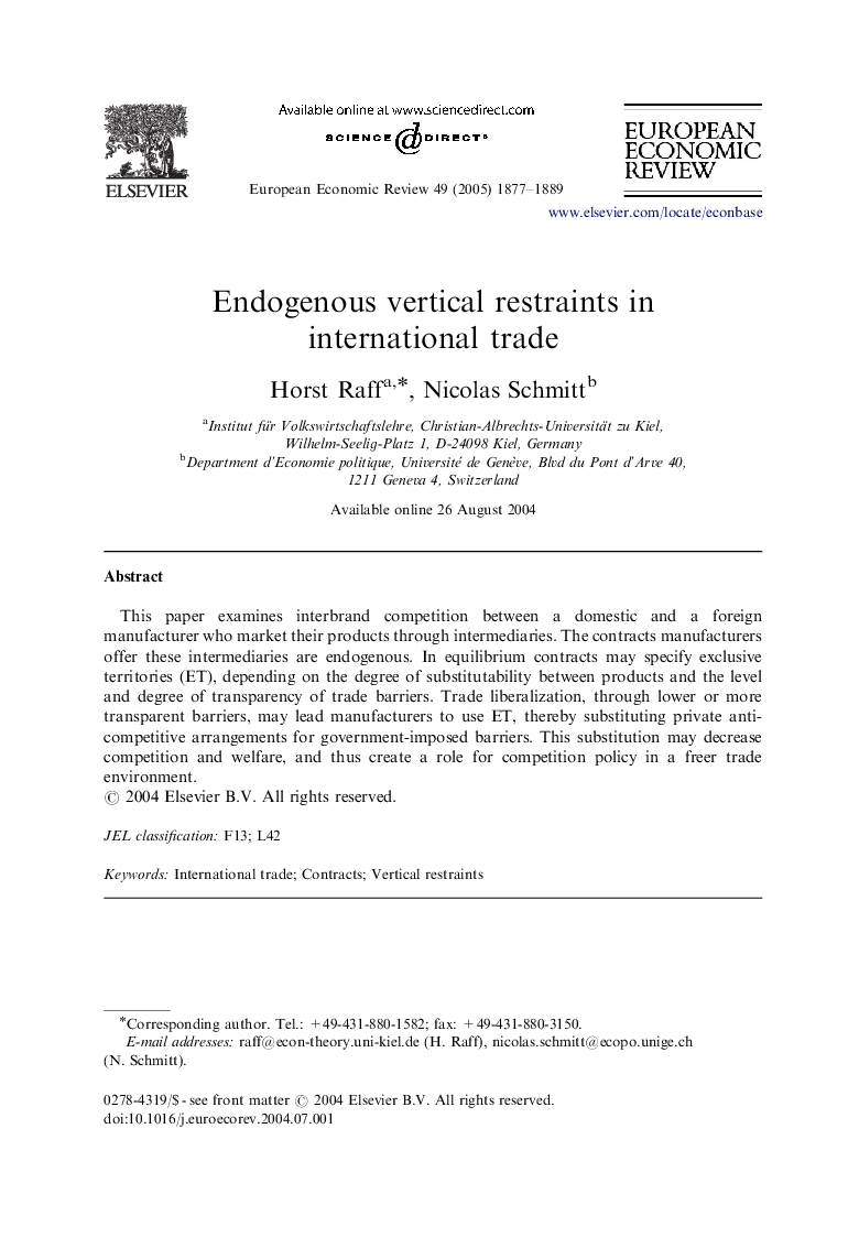 Endogenous vertical restraints in international trade