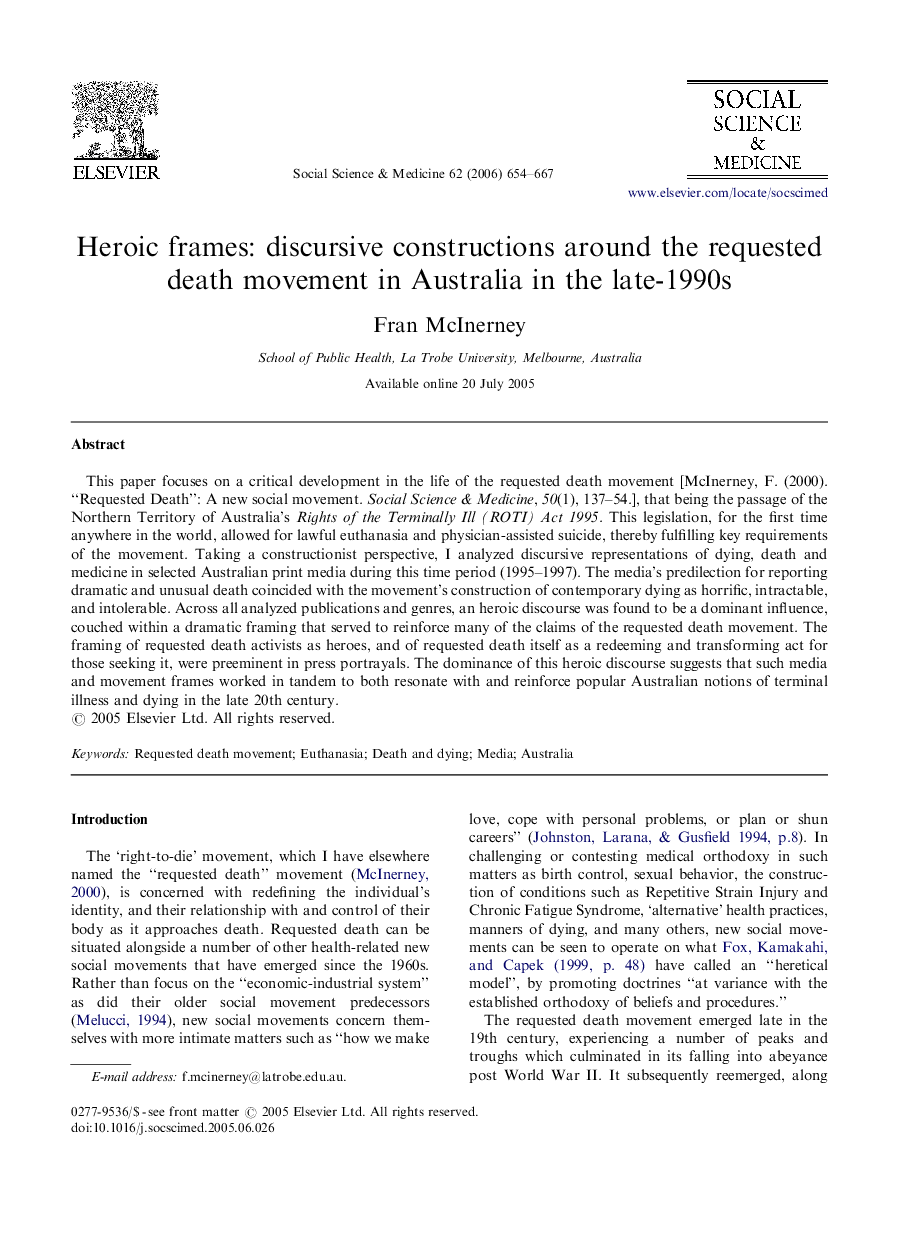 Heroic frames: discursive constructions around the requested death movement in Australia in the late-1990s