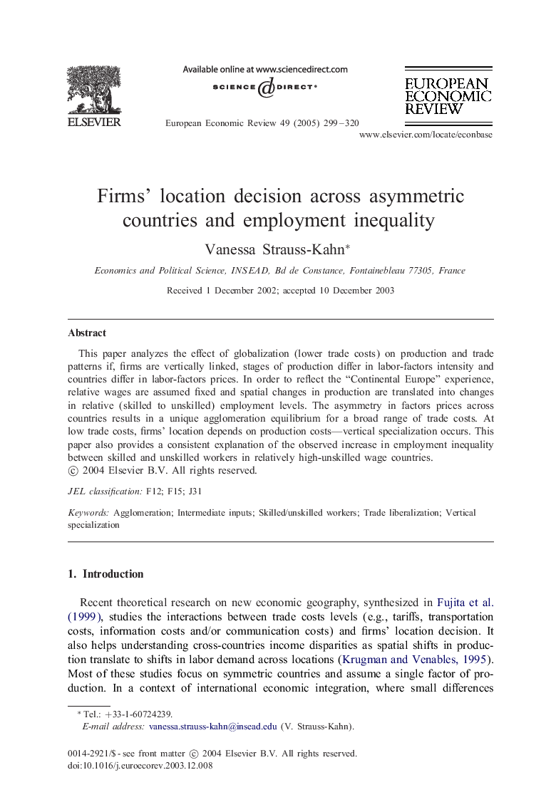 Firms' location decision across asymmetric countries and employment inequality