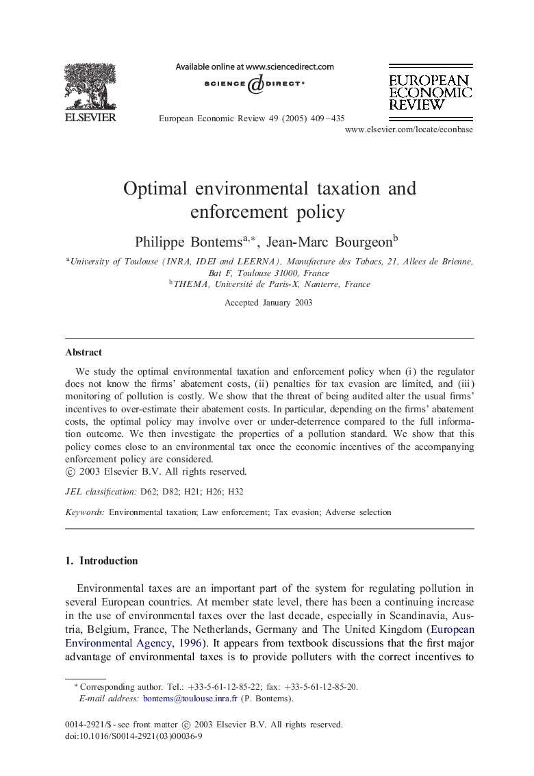 Optimal environmental taxation and enforcement policy