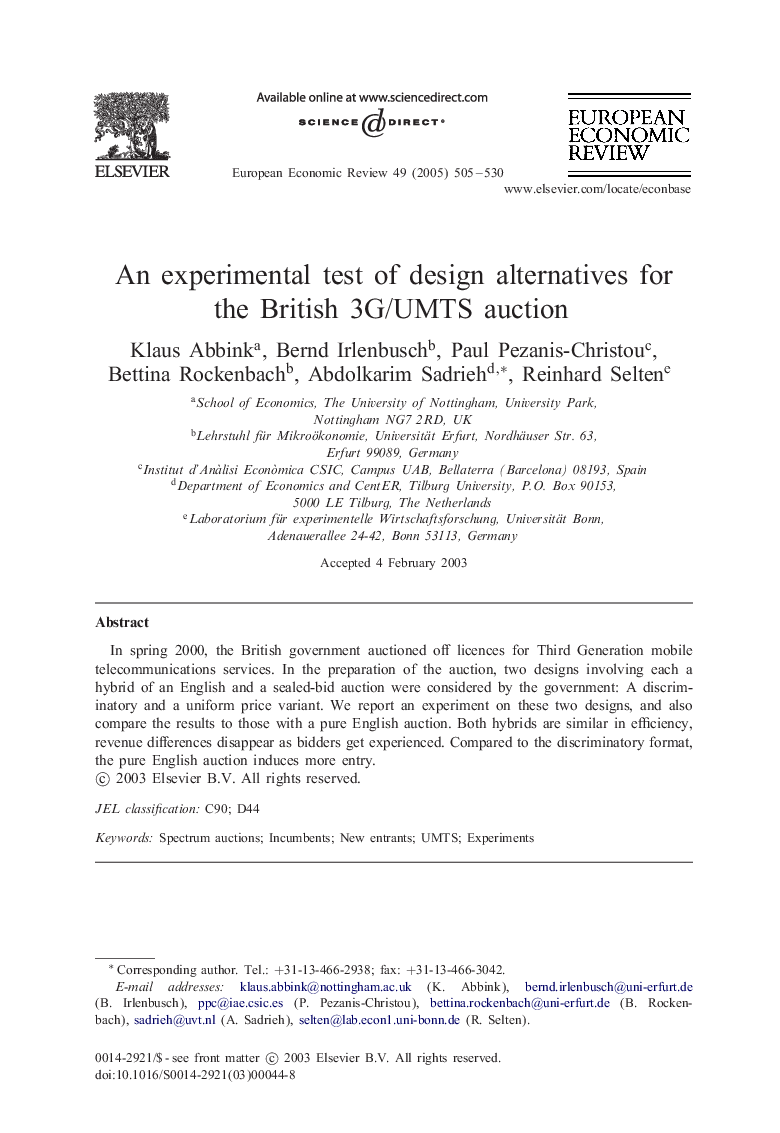 An experimental test of design alternatives for the British 3G/UMTS auction