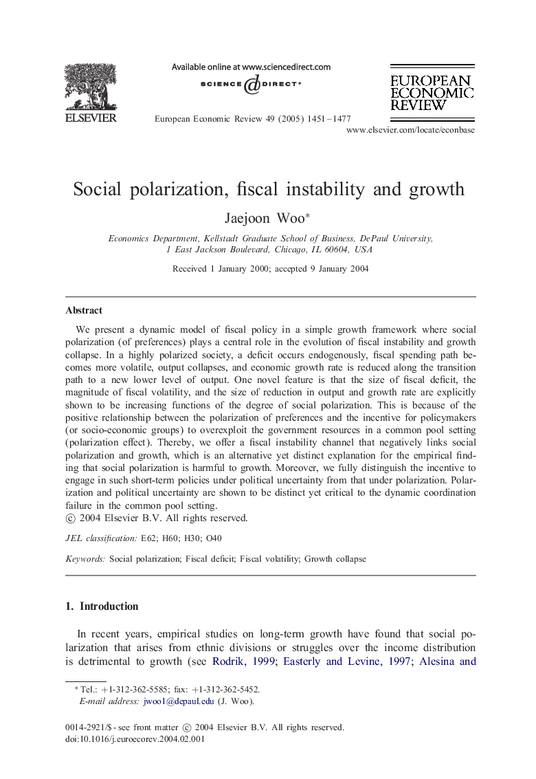 Social polarization, fiscal instability and growth