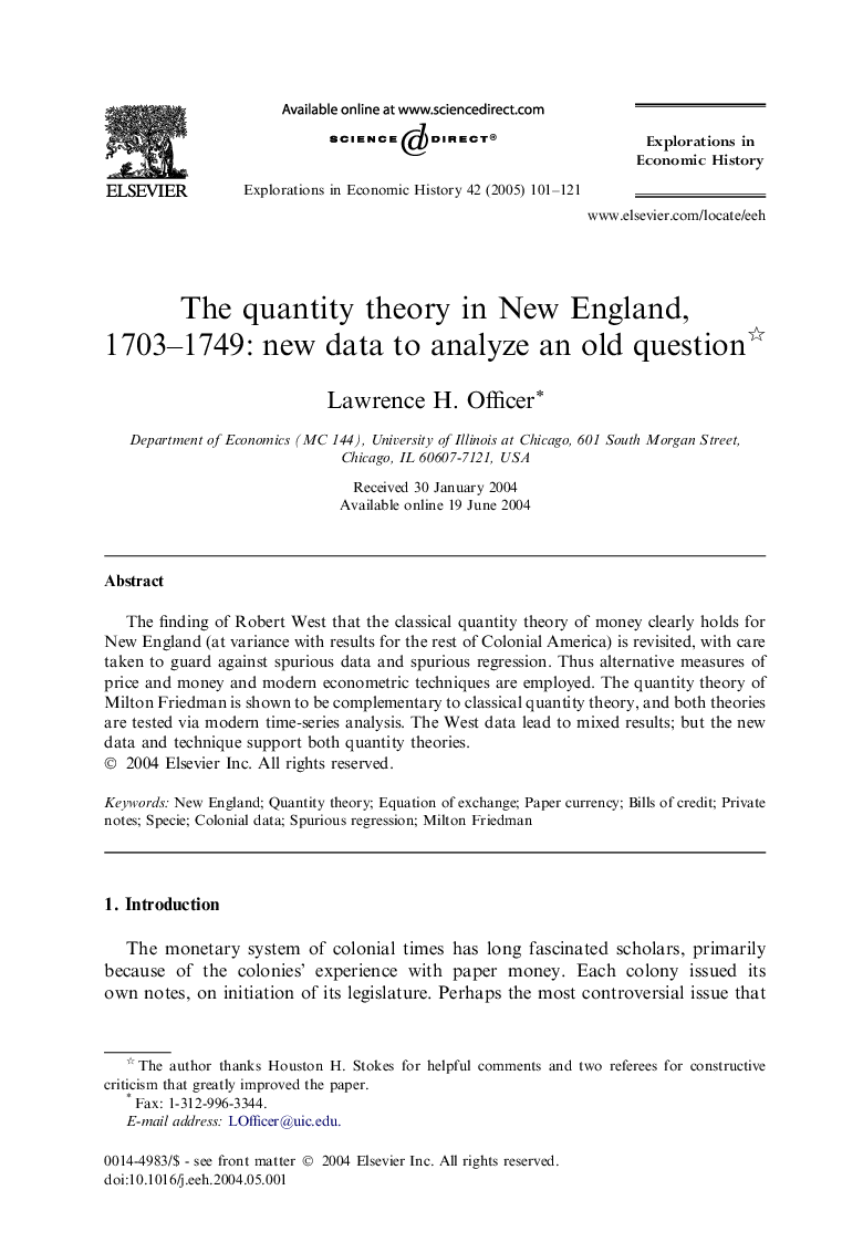 The quantity theory in New England, 1703-1749: new data to analyze an old question