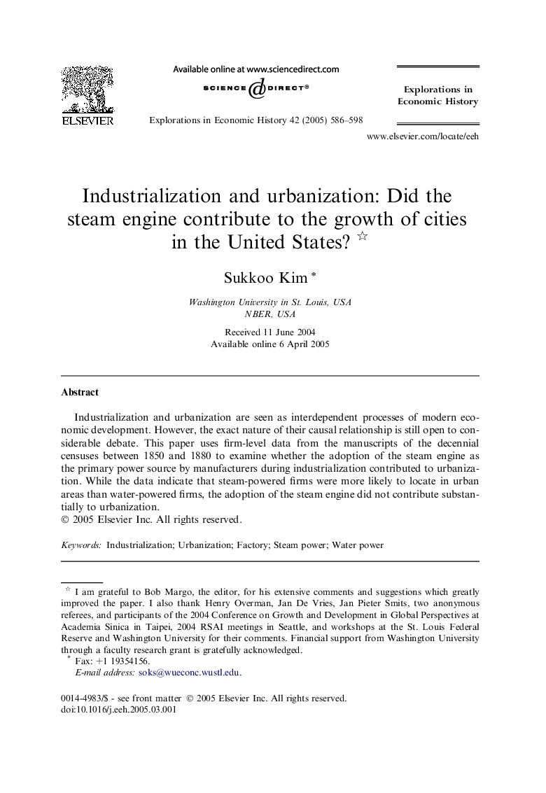 Industrialization and urbanization: Did the steam engine contribute to the growth of cities in the United States?