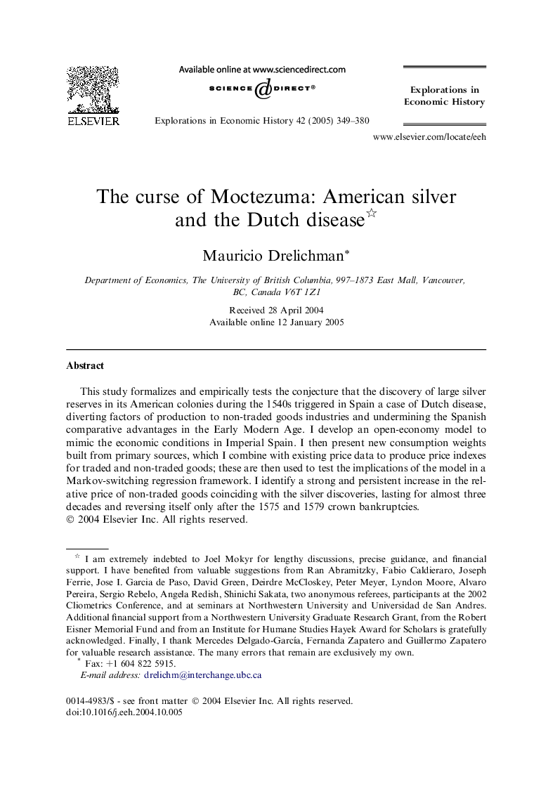 The curse of Moctezuma: American silver and the Dutch disease
