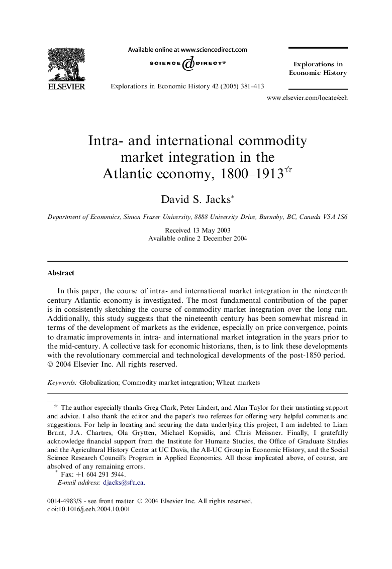 Intra- and international commodity market integration in the Atlantic economy, 1800-1913