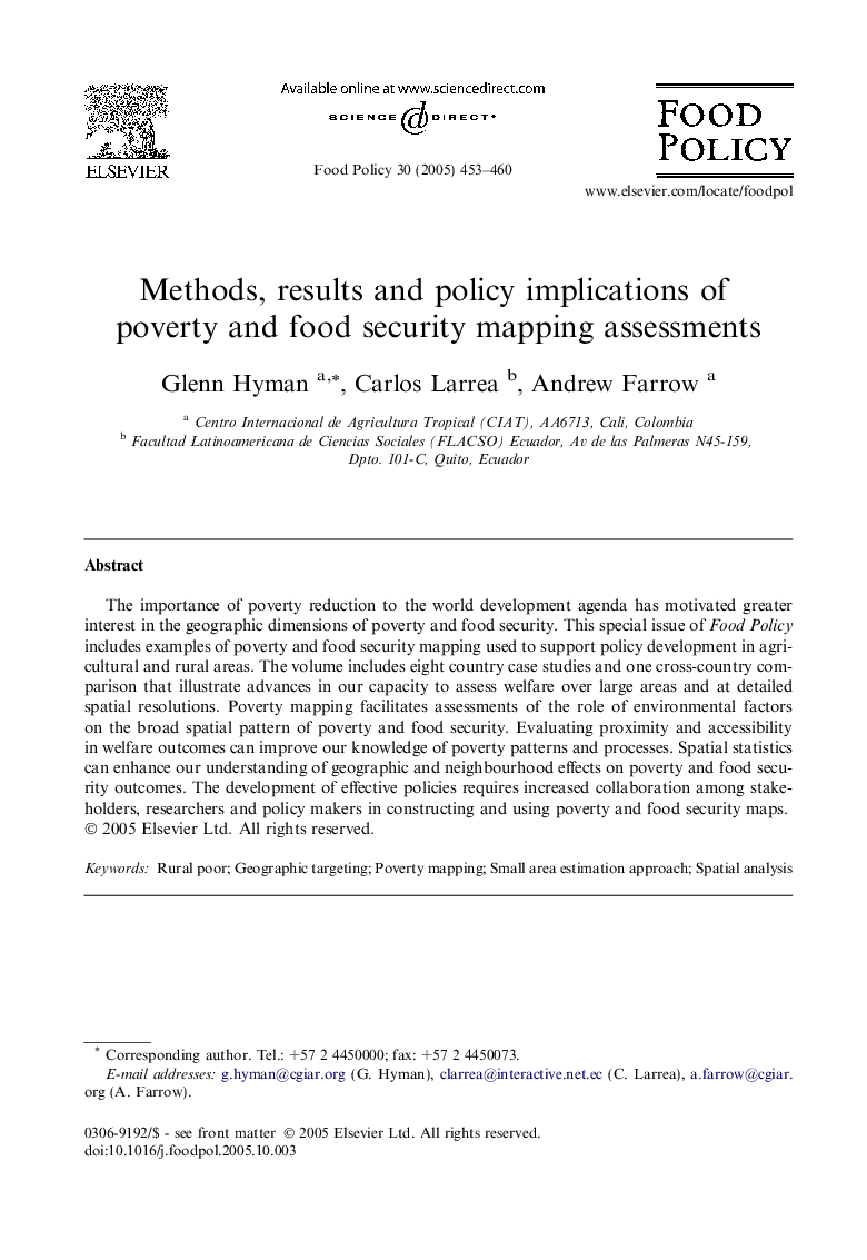 Methods, results and policy implications of poverty and food security mapping assessments