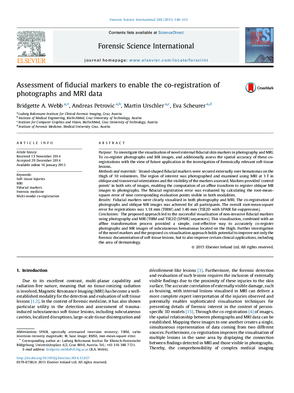 Assessment of fiducial markers to enable the co-registration of photographs and MRI data