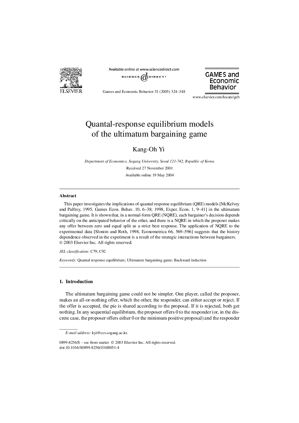 Quantal-response equilibrium models of the ultimatum bargaining game