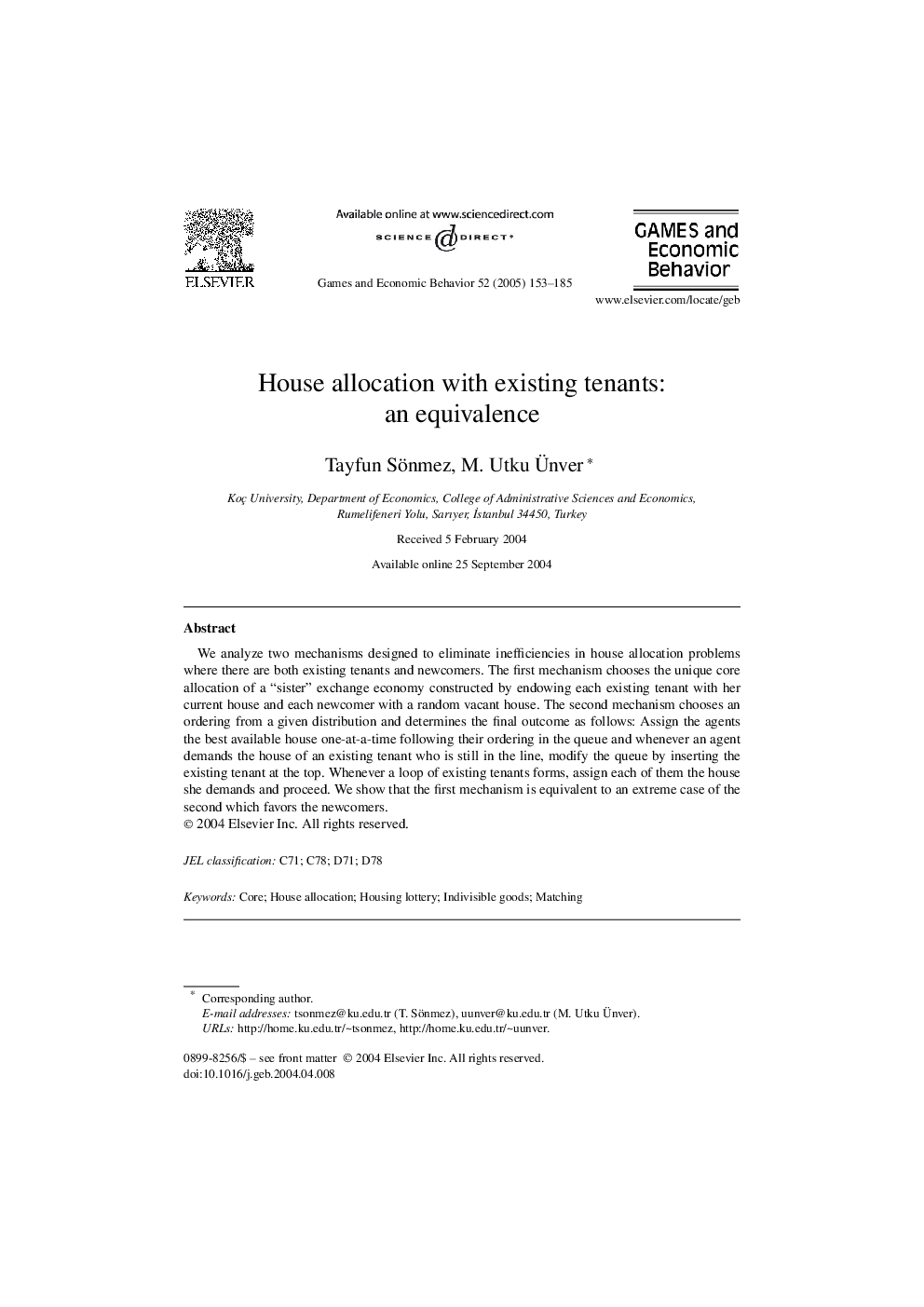 House allocation with existing tenants: an equivalence