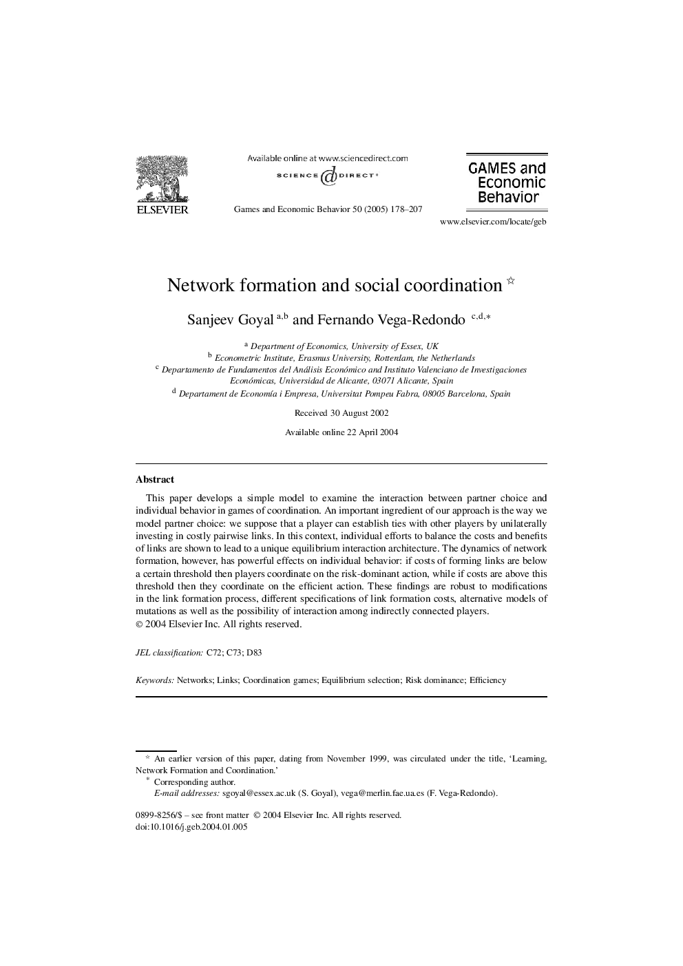 Network formation and social coordination