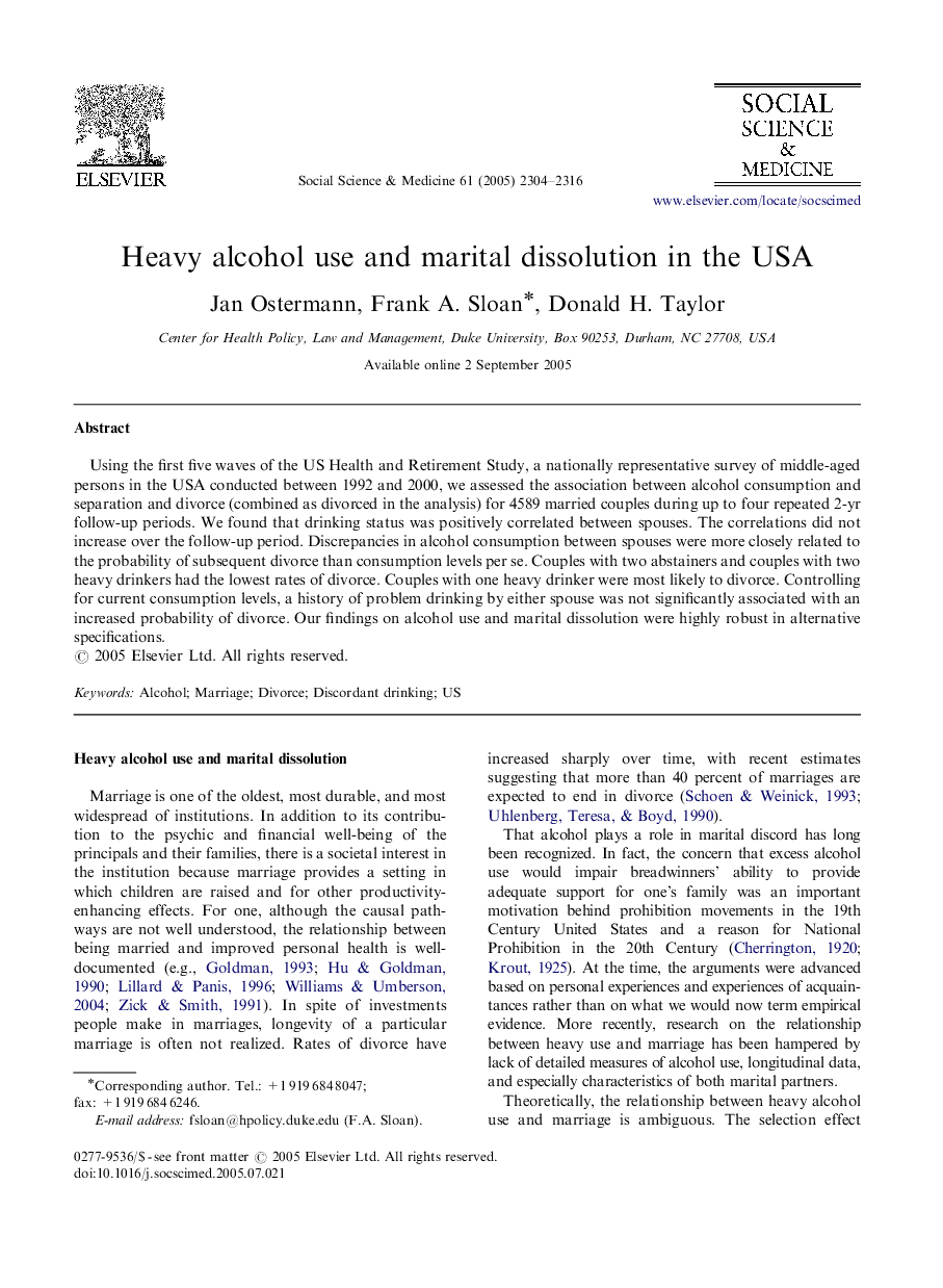 Heavy alcohol use and marital dissolution in the USA